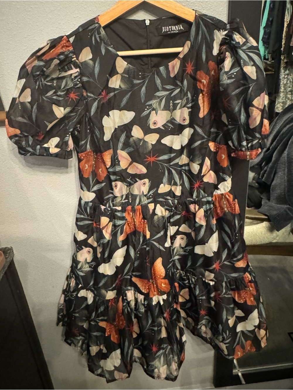 Disturbia Black Floral Puff-Sleeve Fit & Flare Dress 🖤🥀🦋 - Picture 13 of 13